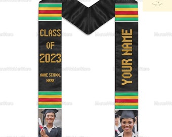 Estola de graduación de tela Kente personalizada, Clase de 2024 Sash, Foto personalizada Kente Grad Sash, Regalo de graduación, Regalo para ella