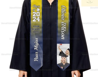 Stola di laurea personalizzata, fascia per laureato della classe 2024, fascia per laurea con foto personalizzata, regalo di laurea