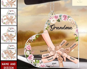 Je houdt onze handen vast ornament, gepersonaliseerde hand in hand auto ornament, hand vasthouden kleinkinderen namen auto hanger, Moederdag cadeau