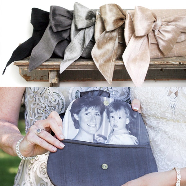 Silk Dupioni Clutch with Photo Lining | Wedding Clutch | Mother of Bride Clutch | Choice of Colors