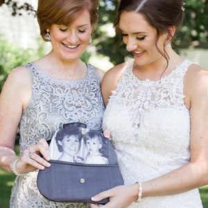 Personalized Photo Clutch, Silk Dupioni, Wedding Gift for Mom