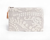 Linen and Lace zip clutch purse, READY TO SHIP