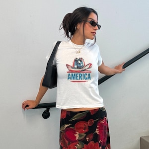 American Flag Cowboy Hat Baby Tee: 4th of July Infant Shirt