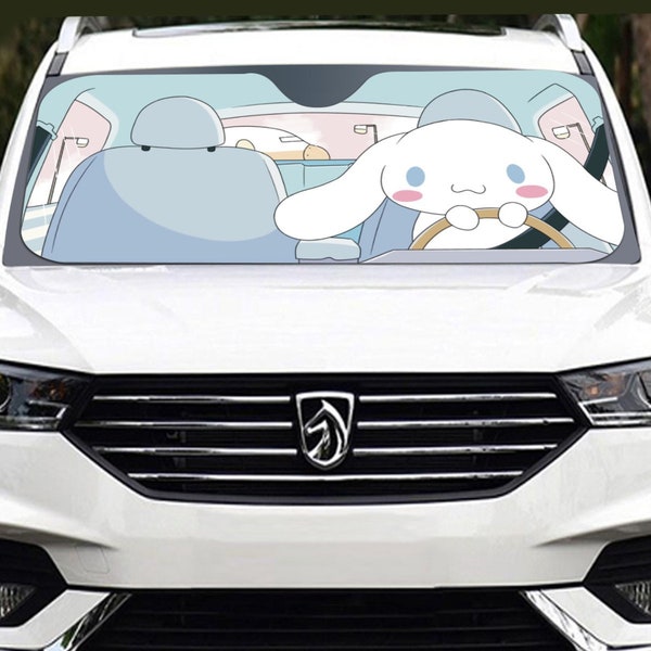 Personalize Car Sunshade Kawaii Dog, Charming White Puppy Windshield Cover, Japanese Manga Sun Shade, Girly Cute Car Accessories