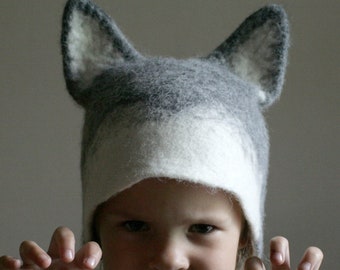 Handmade Felt Wolf Hat for Adults and Kids - Eco-Friendly Merino Wool Animal Cap - Cozy, Artistic, and Custom-Fit for All Sizes