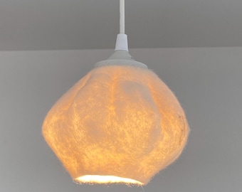 Handmade Organic Lamp Shade — Seed Shape | Natural Wool White Felt Warm Ambient Lighting for Bedroom, Nursery, Scandinavian Decor