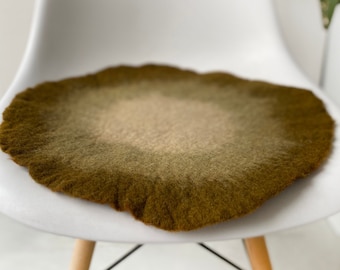 Handcrafted wool-felt mat. Cozy, washable, merino, artisanal home decor for tables, chairs, pets, and hygge style interiors