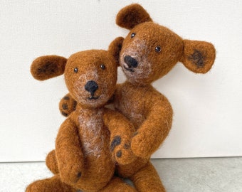 Handmade Teddy Bear Art: Unique Felted Wool Sculpture, Artisan Soft Doll Gift - Eco-Friendly Plush Figurine - Birthday Surprise for Him