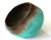 Pet Cat Dog Bed Cave House Vessel Furniture - Hand Felted Wool - Teal Brown Stone - Crisp Contemporary Modern Minimal Design READY TO SHIP