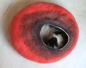 Red Cat Nap Cocoon, Cat Cave, Cat Bed, Small Dog Bed, Kitty Furniture - Hand Felt Wool - Crisp Modern Design - READY TO SHIP Maroon Brown