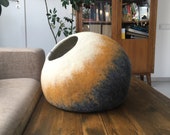 Cat Wool Cocoon Cat Cave Bed House Pet Furniture - Hand Felted Wool - Crisp Modern Felt Design - White Mustard Grey Cat Bubble