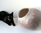 Cat Nap Cocoon Cave Bed House Vessel Furniture - Hand Felted Wool - Crisp Contemporary Design - READY TO SHIP Beige Cat Bubble