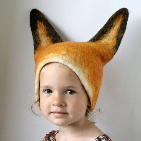 Fox Hat -- Hand Felted Wool -- Size Medium/Large
