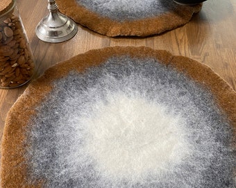 Handmade Wool Felted Placemat in Rustic Brown, Grey, White | Wool Table Protector, Coaster, Hot Pad | Eco-Friendly natural Charger Mats