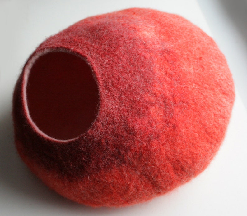 Wool Cat Cocoon Cave, High Quality Felt Kitty Sleep Bed, Pet House Nest, Hideaway, Furniture, Crisp Modern Minimalist Design / Red Bubble image 4