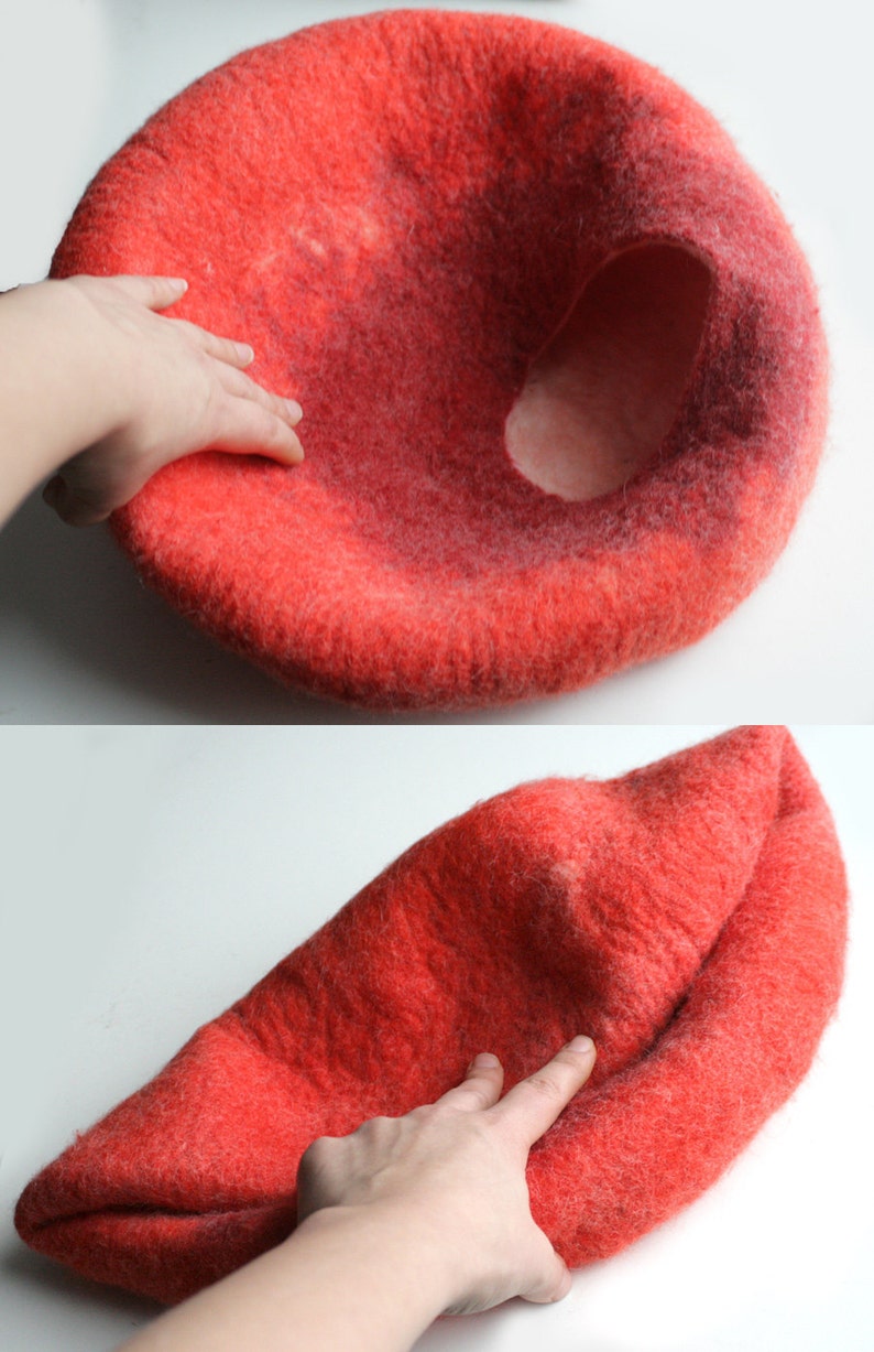Wool Cat Cocoon Cave, High Quality Felt Kitty Sleep Bed, Pet House Nest, Hideaway, Furniture, Crisp Modern Minimalist Design / Red Bubble image 10
