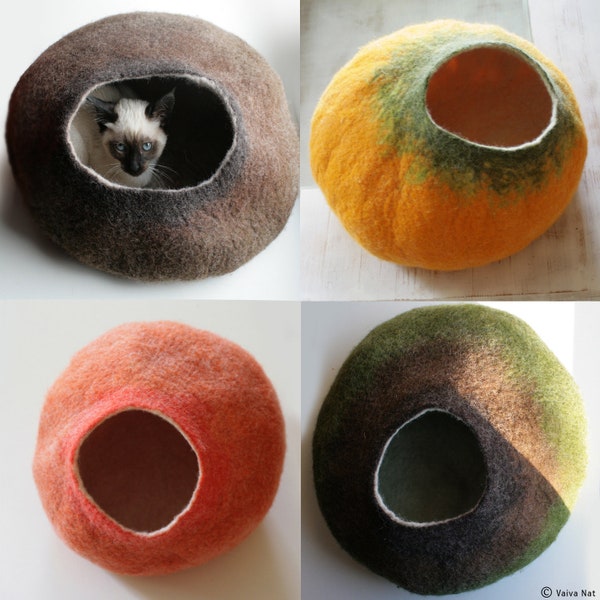 Custom Design Felt Cat Bed, Your Design Cat Cave / Cat House / Cat Cocoon Furniture - Handmade Wool Felt - Crisp Contemporary Modern Design