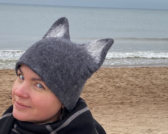 Whimsical Felt Hat with Ears – Cute Sauna Hat, Handmade Wool, Unisex Animal Cosplay, Fun Gift for Men, Women, Friends