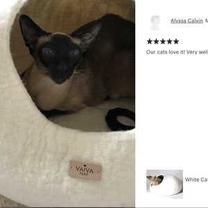Weißes gefilztes Haustierbett / kleines Hundebett / Katzenhöhle / Katzenhöhle / Kitty Nest / Filzkorb / handgefilzte Wolle - natürliches Design Bild 7