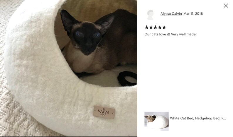 Weißes gefilztes Haustierbett / kleines Hundebett / Katzenhöhle / Katzenhöhle / Kitty Nest / Filzkorb / handgefilzte Wolle - natürliches Design Bild 7