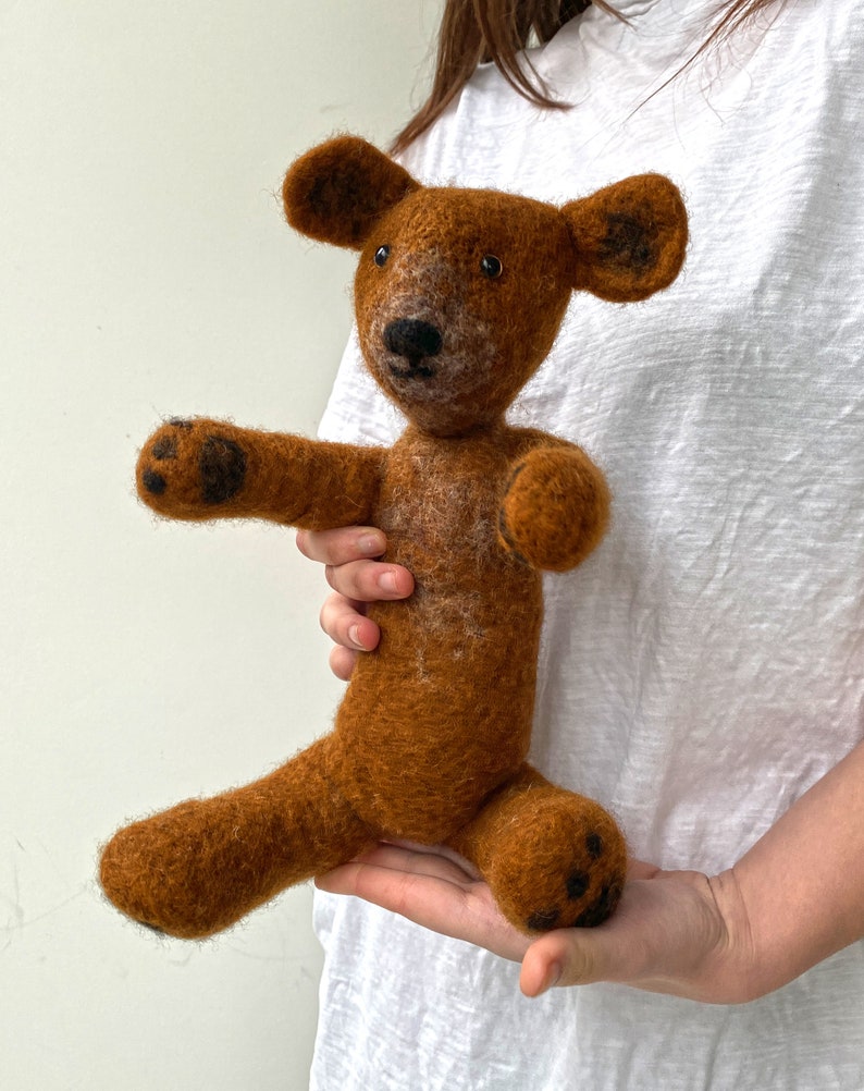 Handmade Teddy Bear Artist Toy, Felted Wool Soft Doll Sculpture, Collectible Eco-Friendly Plush Figurine Perfect Wedding and Birthday Gift image 1