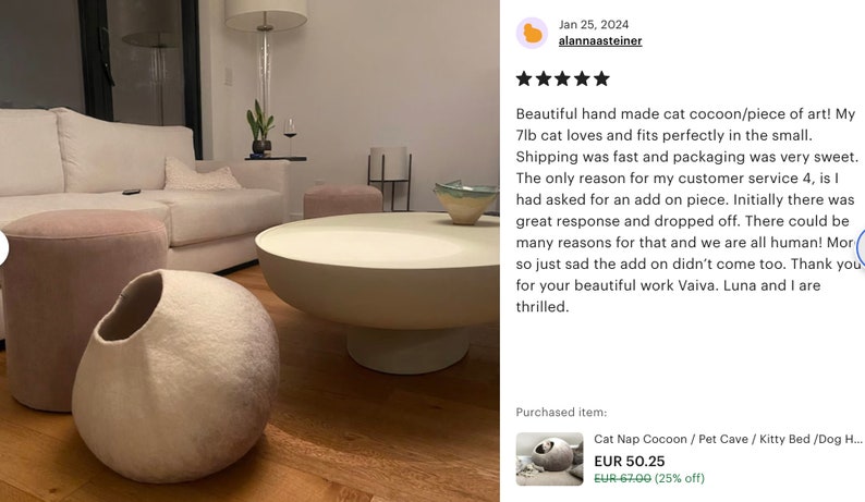 Handgemaakt ambachtelijk wollen kattengrotbed - luxe huisdiercocon in roestoranje voor modern interieur afbeelding 9
