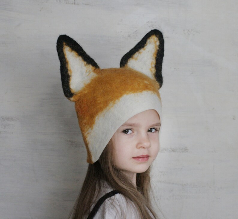 Handmade Whimsical Woodland Red Fox Hat Wool Felt with Fun Ears, For Festivals, Parties, Halloween, Sauna, Boyfriend, Girlfriend gift image 4