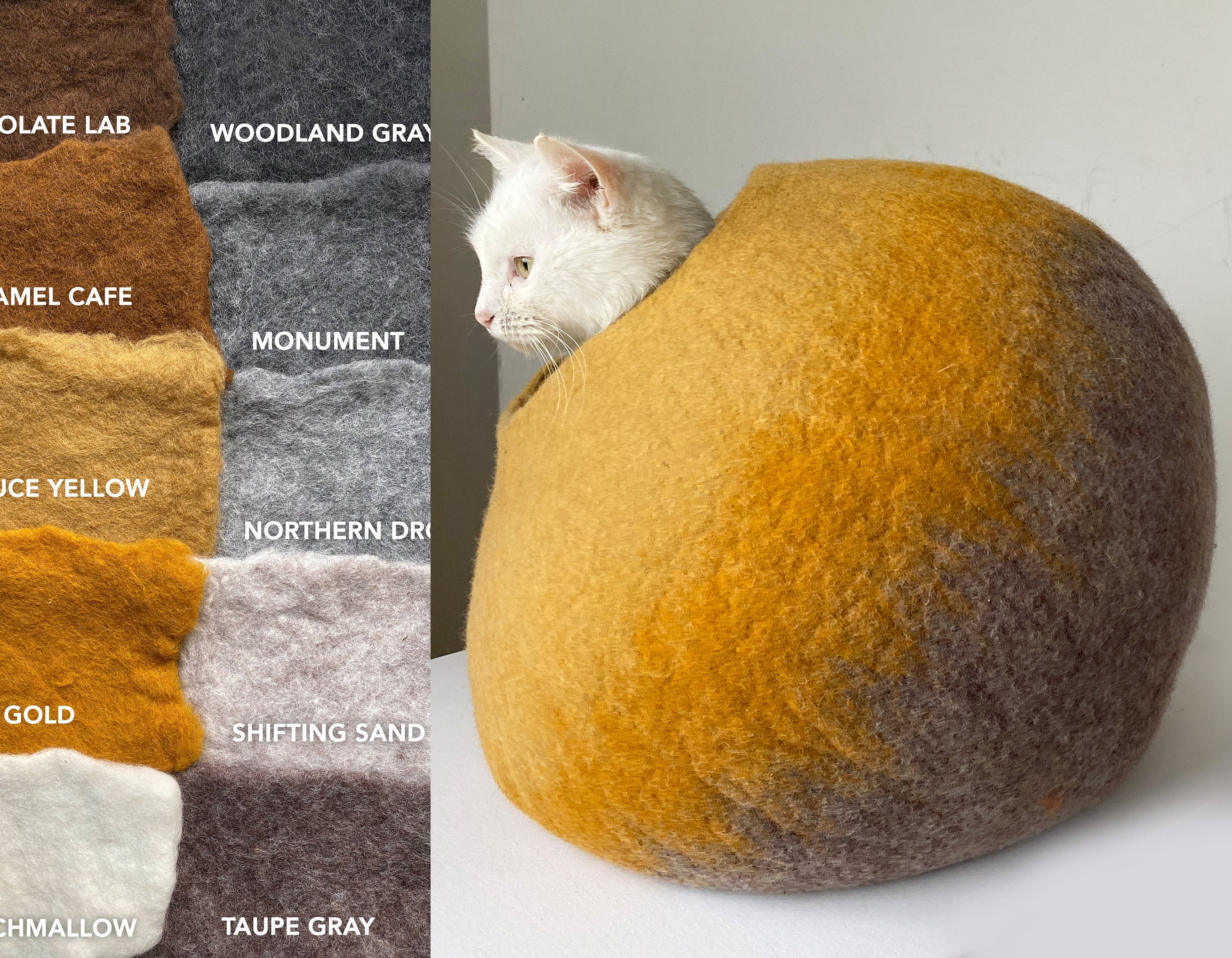 Personalized Felt Cat Cave House Cocoon / Pet Bed / Cat Furniture / Home Decor - Hand Felt Wool, Minimalistic Contemporary Modern Design