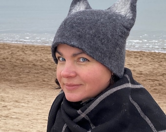 Whimsical Felt Hat with Ears – Cute Sauna Hat, Handmade Wool, Unisex Animal Cosplay, Fun Gift for Men, Women, Friends