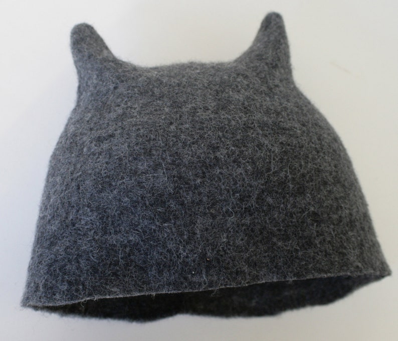 Gray Beetle Hat Ears HatMan Hat Animal Hat Horns hat Winter Hat Millinery Hat Hand Felted Wool All SizesAdultToddler Men Gift