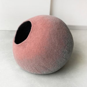 Handmade Wool Felt Pink Cat Igloo Cave Hideaway Bed House Furniture Nest Cocoon Artisan Crafted Modern Contemporary Design image 6