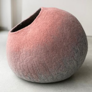 Handmade Wool Felt Pink Cat Igloo Cave Hideaway Bed House Furniture Nest Cocoon Artisan Crafted Modern Contemporary Design image 7