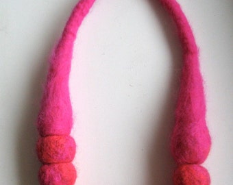 Statement Necklace | Bright Red & Magenta - Bold Handmade Merino Wool Bead Jewelry