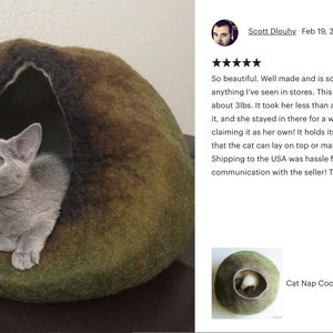 Modern Grey Mustard Wool Felt Cat Bed Furniture, Cat Cave, Pet Cocoon House, Small Dog Bed, Kitty Warmer, Hand Felted, Smart Design image 9