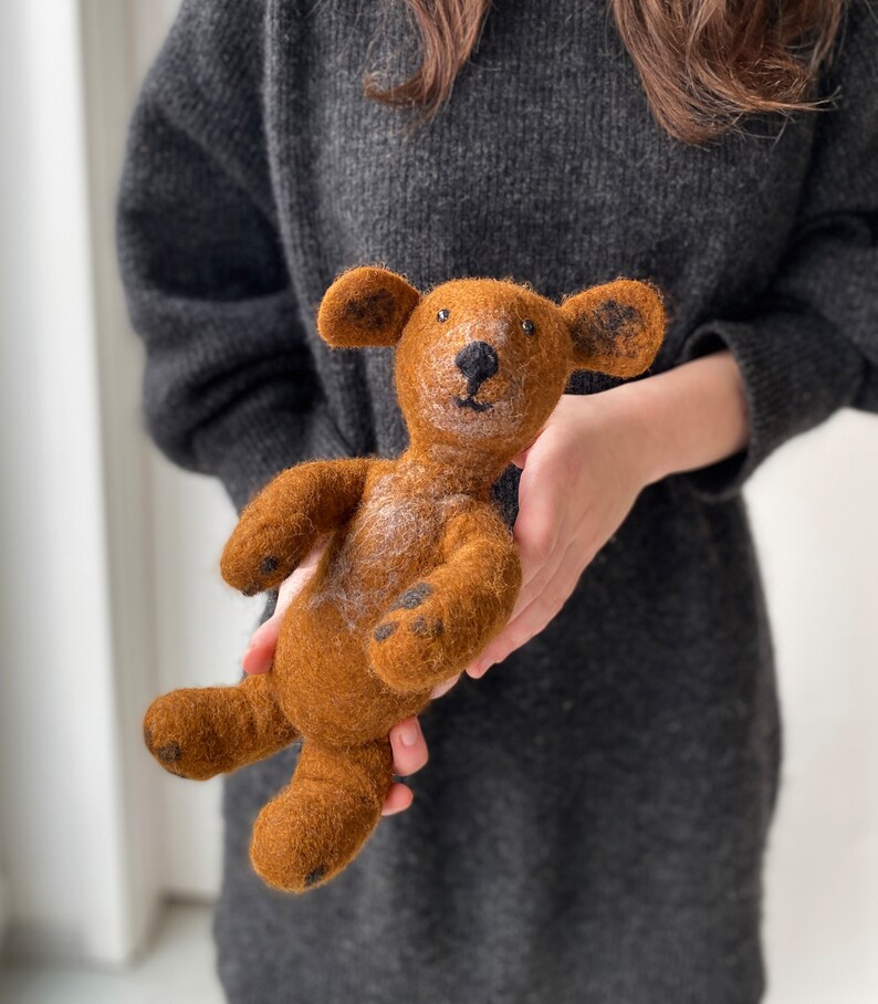 Handmade Teddy Bear Artist Toy, Felted Wool Soft Doll Sculpture, Collectible Eco-Friendly Plush Figurine Perfect Wedding and Birthday Gift image 3