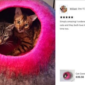 Wool Cat Cocoon Cave, High Quality Felt Kitty Sleep Bed, Pet House Nest, Hideaway, Furniture, Crisp Modern Minimalist Design / Red Bubble image 9