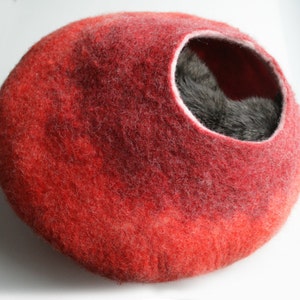 Wool Cat Cocoon Cave, High Quality Felt Kitty Sleep Bed, Pet House Nest, Hideaway, Furniture, Crisp Modern Minimalist Design / Red Bubble image 2