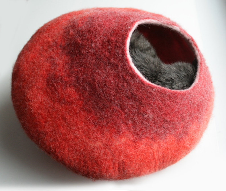 Wool Cat Cocoon Cave, High Quality Felt Kitty Sleep Bed, Pet House Nest, Hideaway, Furniture, Crisp Modern Minimalist Design / Red Bubble image 2