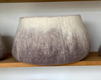 Large Felt Storage Basket Bin | Wool Organiser for Nursery & Bathroom | Handmade Round Beige Ombre Decor Gift