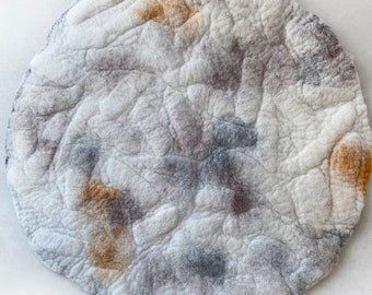 Home Decor Round Art Mat Rug, Two sided Pad Hand Felt Wool /Nursery, Pet, Bathroom, Abstract Art Circle - Neutral Color Crisp Modern Design