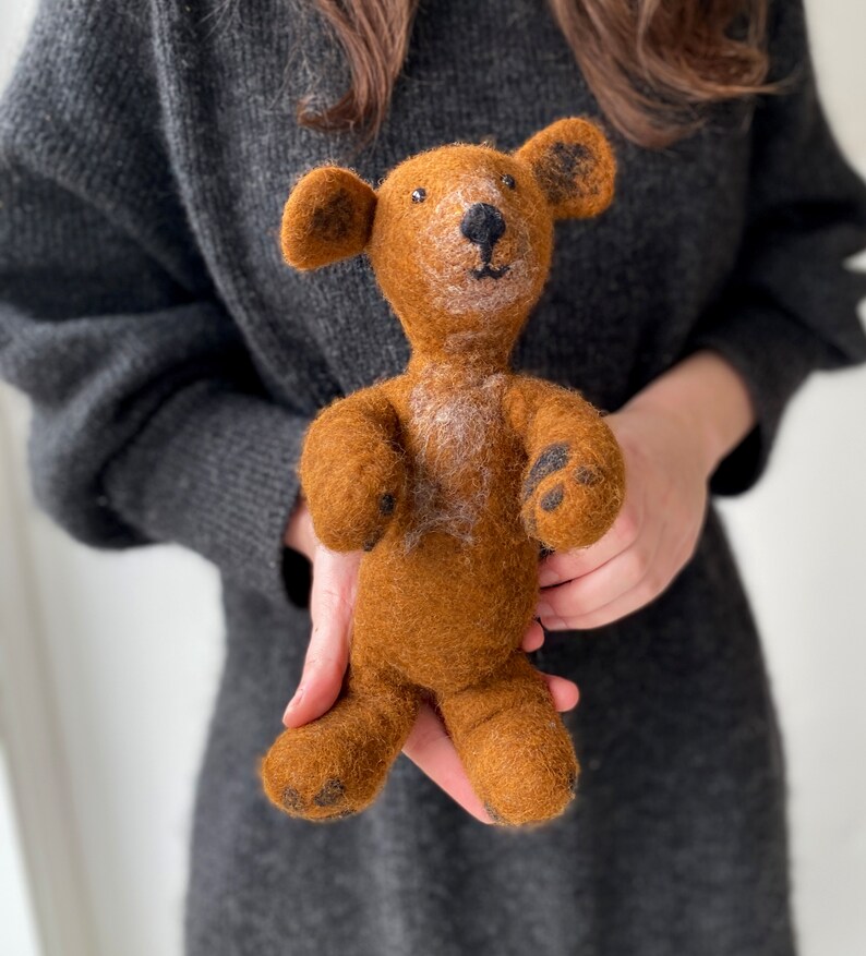 Teddy Bear Artisan Handmade Art Toy Unique Felted Wool Stuffed Soft Doll Sculpture Collectible Eco-Friendly Plush Figurine Birthday Gift image 5
