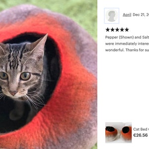 Wool Cat Cocoon Cave, High Quality Felt Kitty Sleep Bed, Pet House Nest, Hideaway, Furniture, Crisp Modern Minimalist Design / Red Bubble image 8