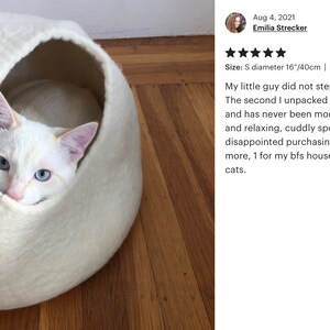 Weißes gefilztes Haustierbett / kleines Hundebett / Katzenhöhle / Katzenhöhle / Kitty Nest / Filzkorb / handgefilzte Wolle - natürliches Design Bild 9