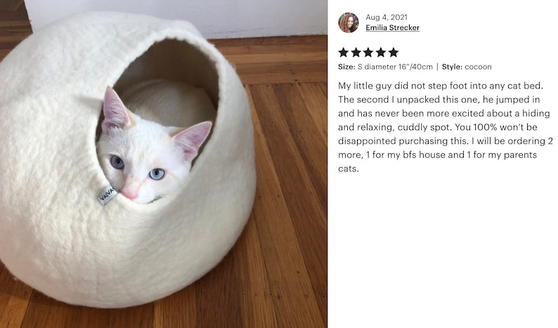 Weißes gefilztes Haustierbett / kleines Hundebett / Katzenhöhle / Katzenhöhle / Kitty Nest / Filzkorb / handgefilzte Wolle - natürliches Design Bild 9
