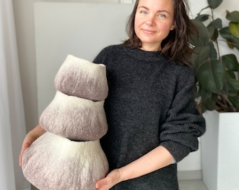 Felt Bin Basket - Organizer, Nursery & Bathroom Storage Container, Boxes for Home Decor Gift, Handmade Beige Ombre Wool