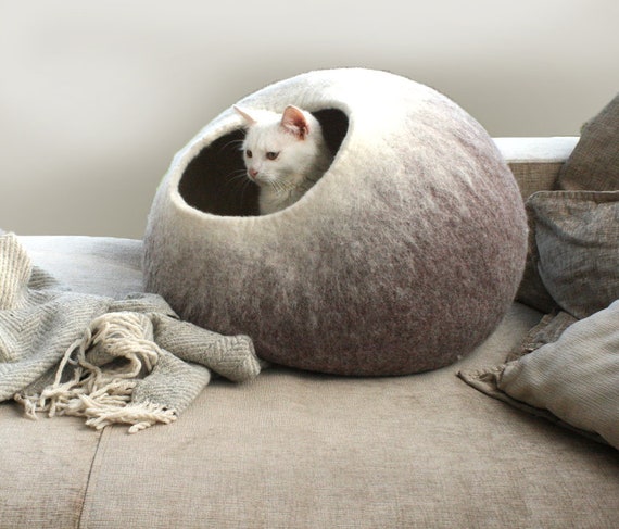 Felted warm Halloween cat nap cocoon from natural merino wool Our felted cat or dog bed is a perfect modern piece of pet bed furniture 