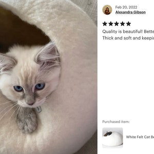 Weißes gefilztes Haustierbett / kleines Hundebett / Katzenhöhle / Katzenhöhle / Kitty Nest / Filzkorb / handgefilzte Wolle - natürliches Design Bild 8