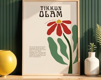 Art floral juif de Tikkun Olam - Réparez le monde, décoration d'intérieur Judaica moderne (impression physique)