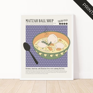 Matzah Ball Soup Food Poster Vintage Style, Jewish Wall Decor, Digital Download Art, printable art, Jewish Art Wall, Food Art, digital print