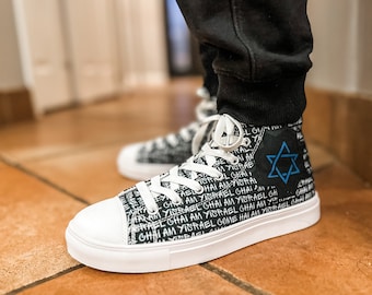 Am Yisrael Chai Graffiti & Star of David Women’s High Top Sneakers - Jewish Street Art Footwear - Israel Shoes